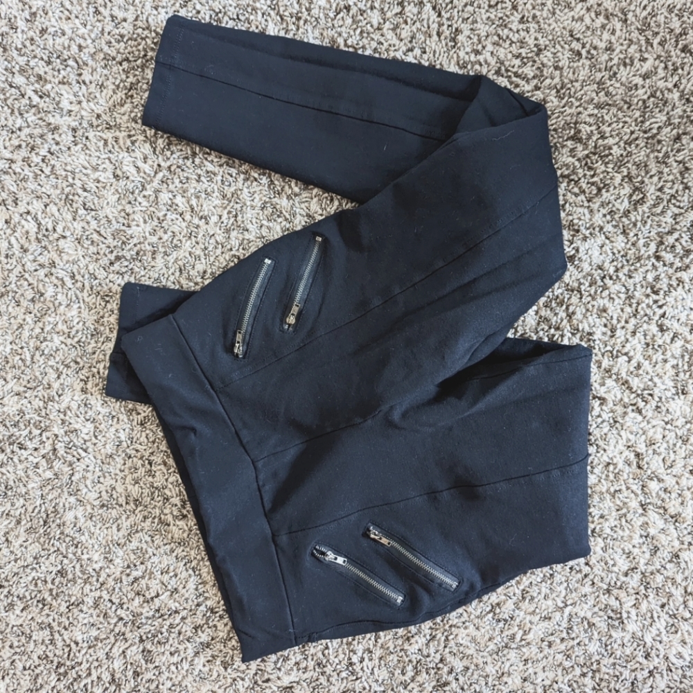 Black zipper stretch slacks